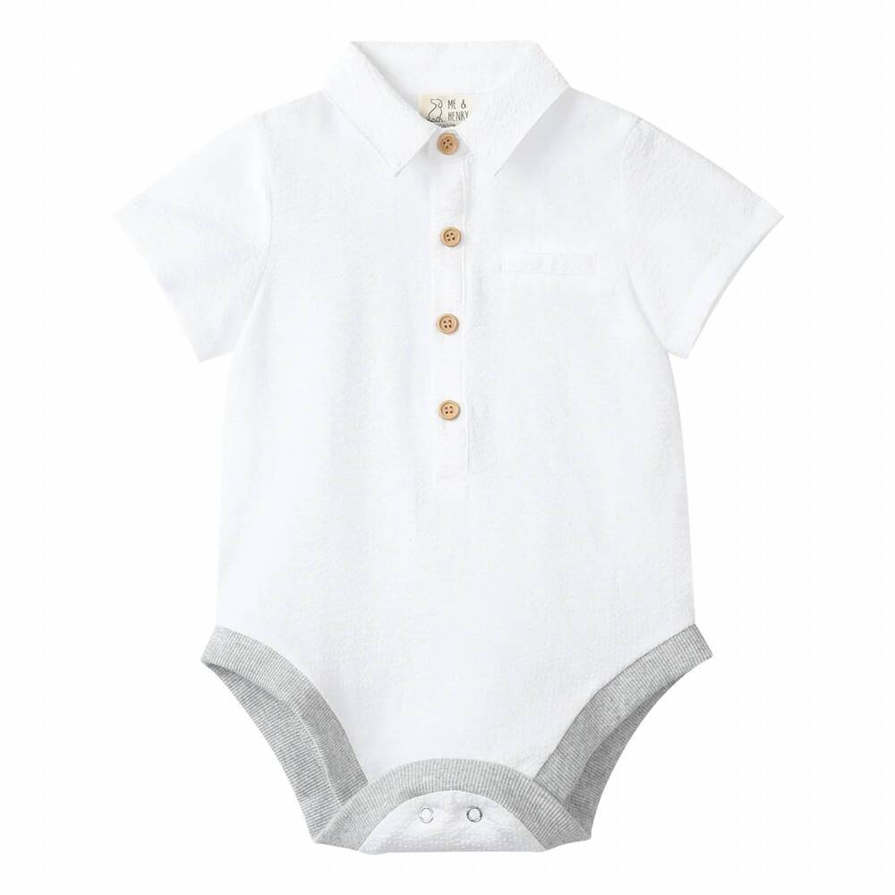 NEW ME & HENRY boys helford woven onesie in white